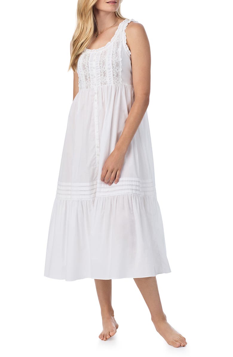 Eileen West Lace Trim Sleeveless Cotton Ballet Nightgown, Main, color, 