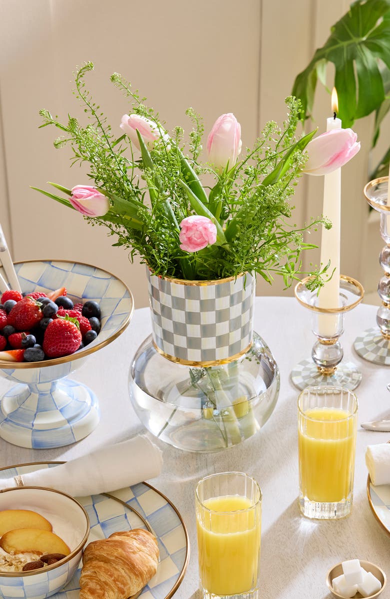 MACKENZIE CHILDS Sterling Check Glass Vase, Alternate, color, Sterling