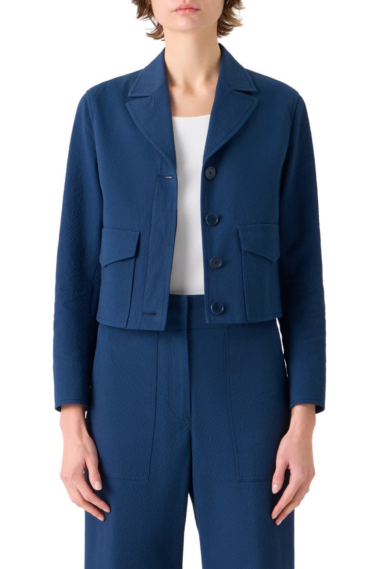 Straight Fit Cotton Stretch Seersucker Jacket, Main, color, DARK BLUE