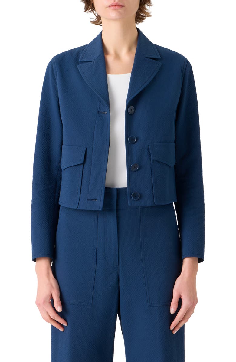 Akris punto Straight Fit Cotton Stretch Seersucker Jacket, Main, color, Dark Blue