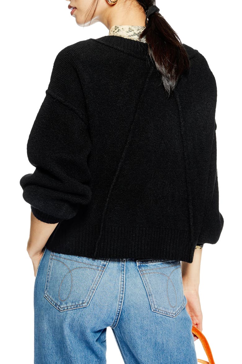 Horn Button Crop Cardigan, Alternate, color, BLACK