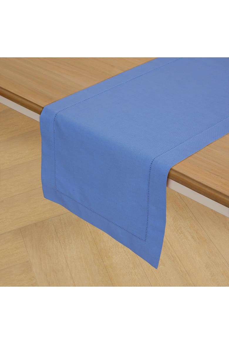 Cotton Linen Hemstitch Table Runner, Alternate, color, Dusty Blue
