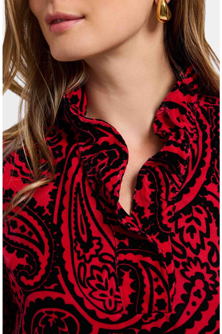 Tammy Velvet Paisley Collared Long Sleeve Dress, Alternate, color, RED/ BLACK