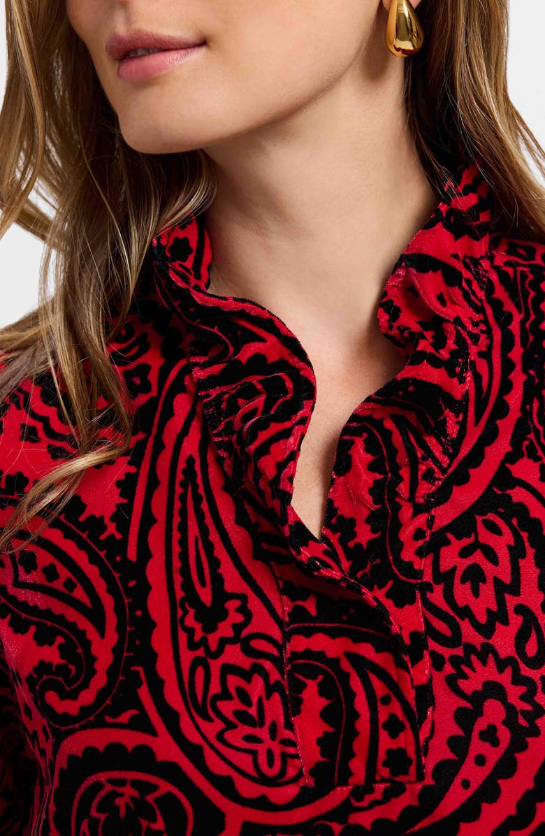 Foxcroft Tammy Velvet Paisley Collared Long Sleeve Dress, Alternate, color, Red/ Black