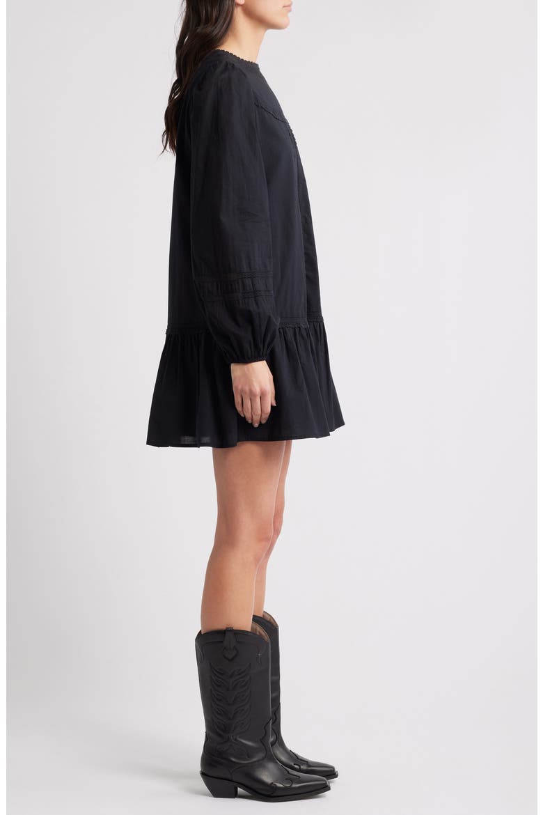Lace Detail Long Sleeve Shift Dress, Alternate, color, BLACK