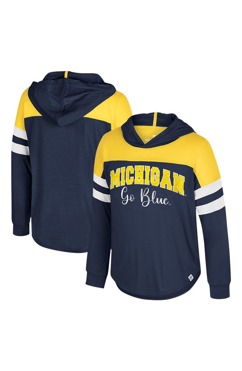 COLOSSEUM Girls Youth Colosseum Navy Michigan Wolverines Reflection Hoodie Long Sleeve T-Shirt, Main, color, Navy