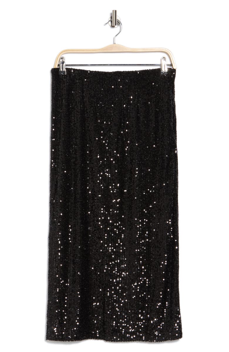 Steve Madden Sequin Column Midi Skirt, Alternate, color, Black
