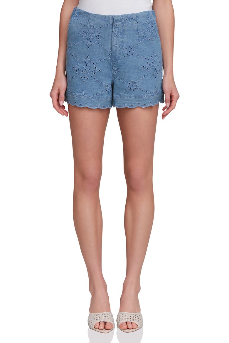 Stretch Cotton Eyelet Shorts, Main, color, SEA BLUE WASH