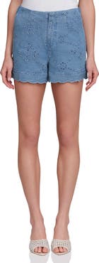 Avec Les Filles Stretch Cotton Eyelet Shorts