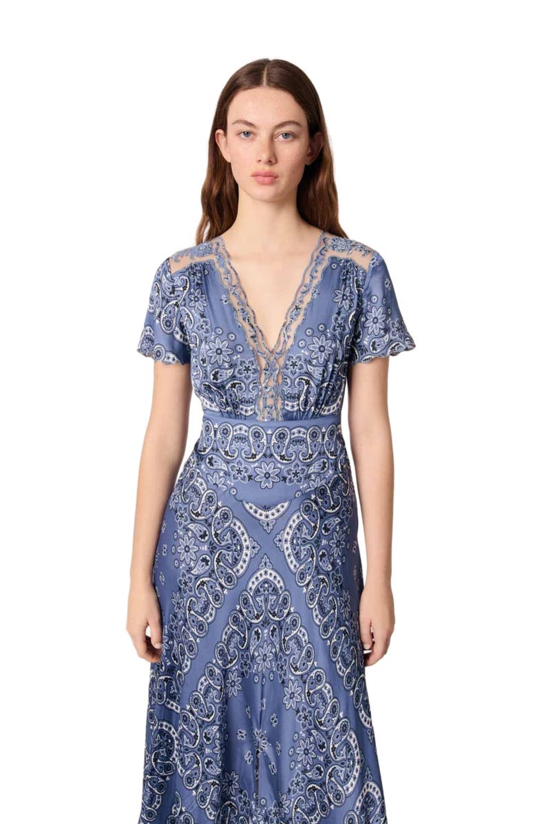 maje Patterned flowing maxi dress, Alternate, color, 