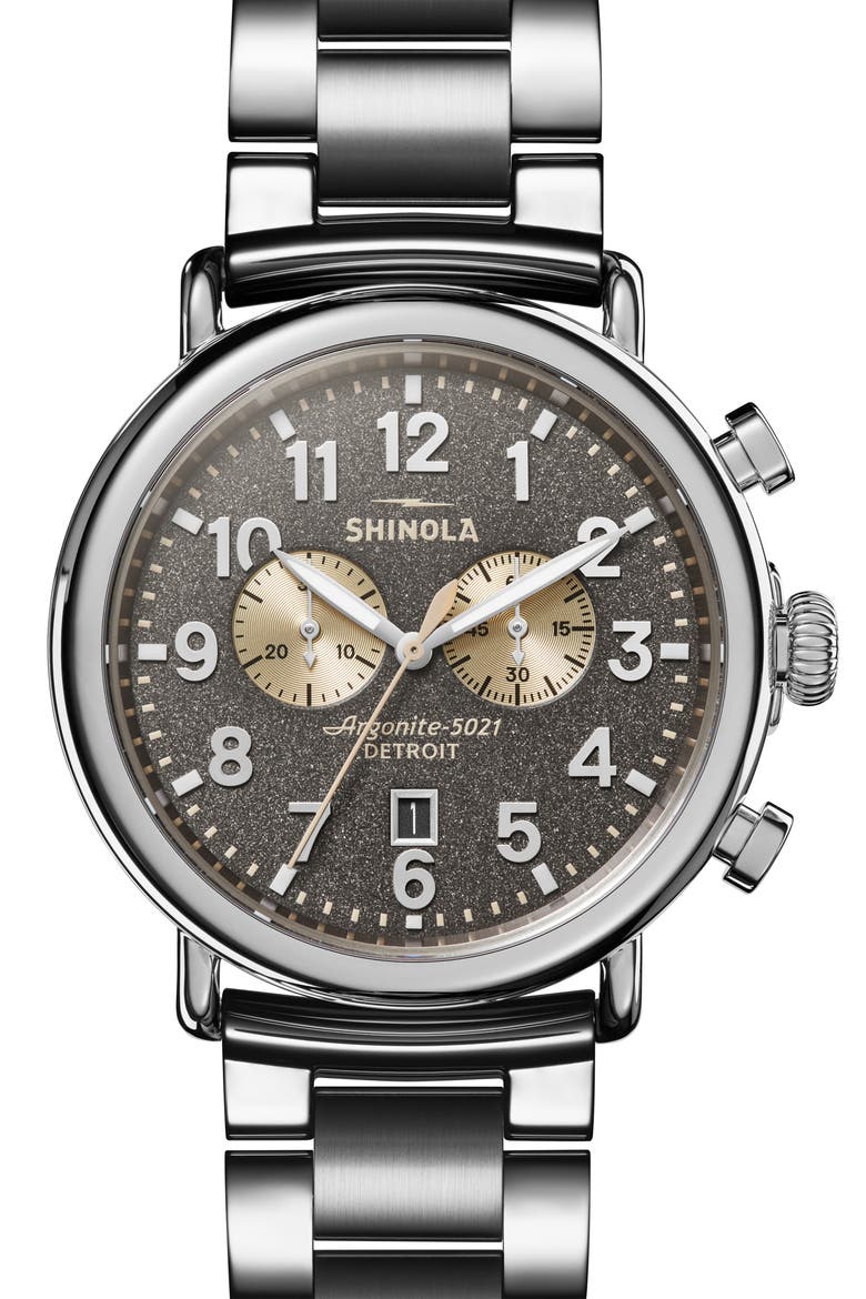 'The Runwell Chrono' Bracelet Watch, 47mm, Main, color, SILVER/ GREY/ CREAM/ SILVER