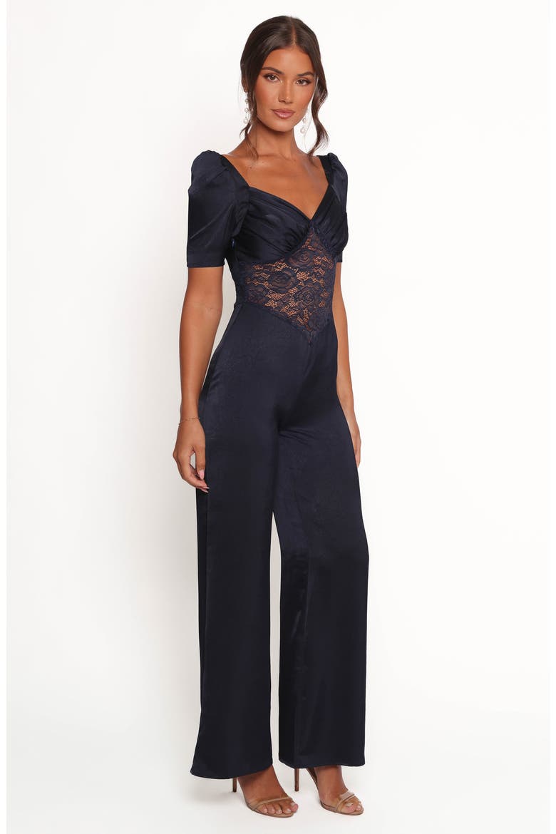 Milana Lace Inset Satin Jumpsuit, Alternate, color, NAVY