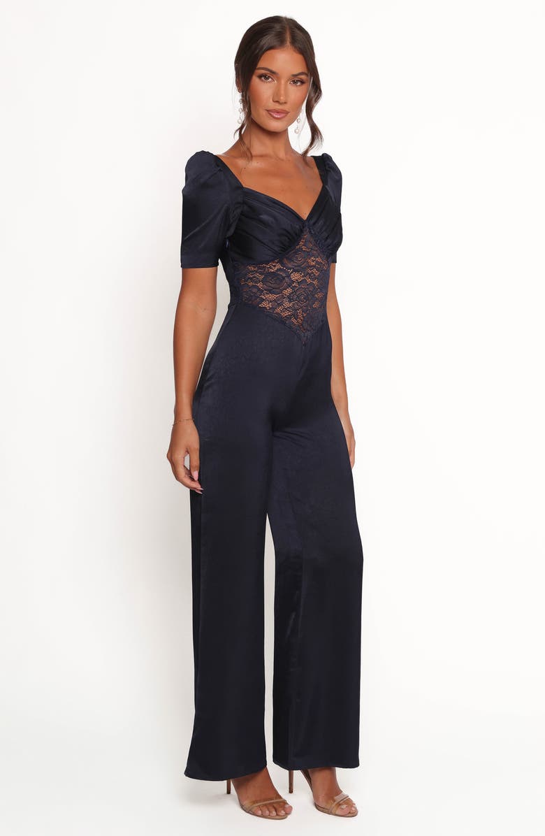 Petal & Pup Milana Lace Inset Satin Jumpsuit, Alternate, color, Navy
