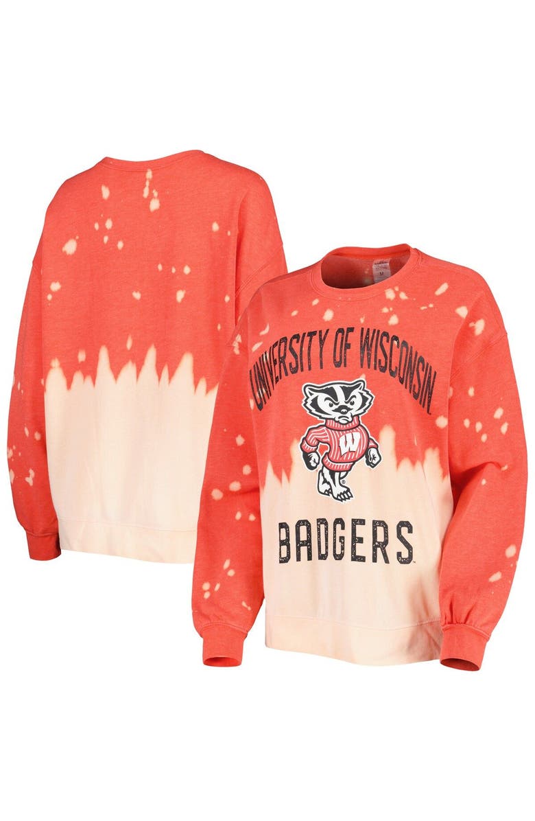 GAMEDAY COUTURE Women's Gameday Couture Red Wisconsin Badgers Twice As Nice Faded Dip-Dye Pullover Sweatshirt, Main, color, 