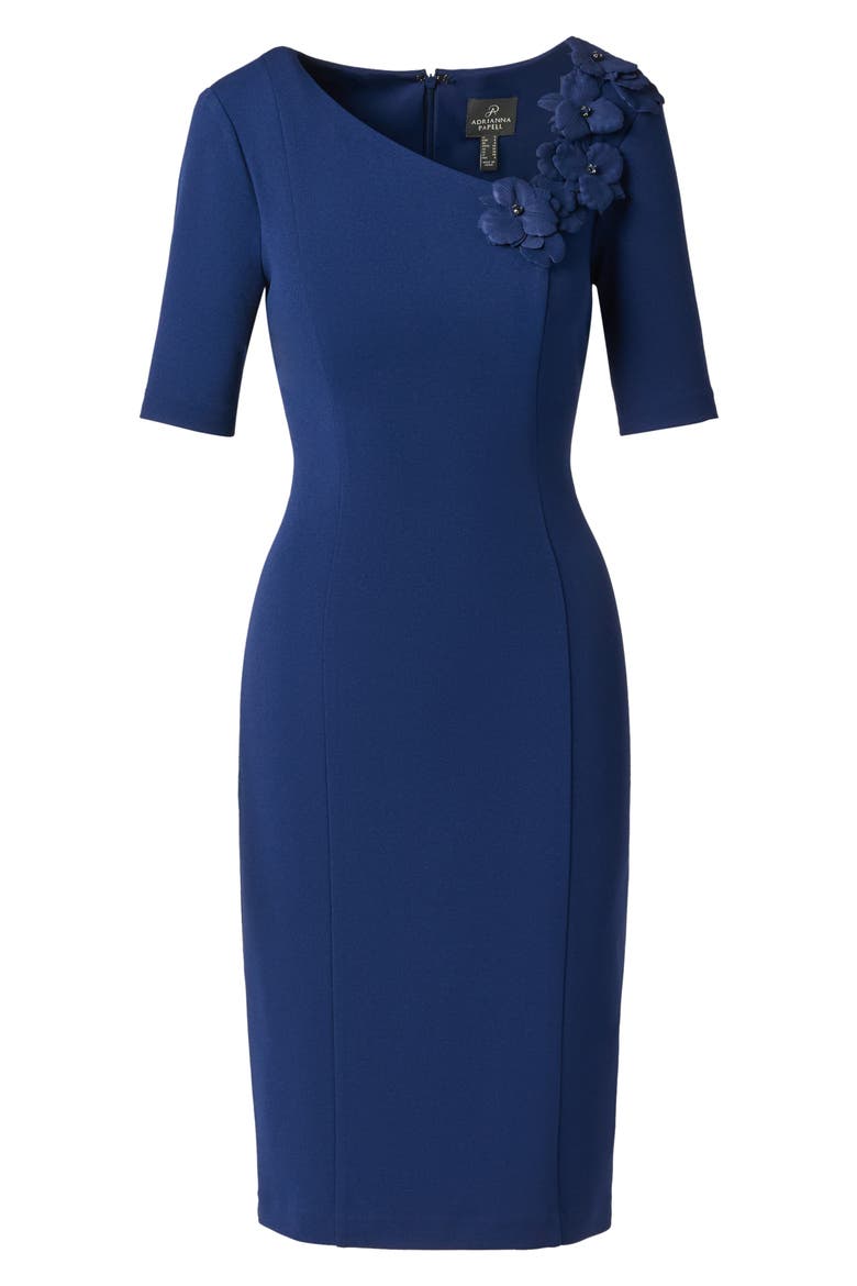 Floral Crepe Midi Dress, Alternate, color, NAVY SATEEN