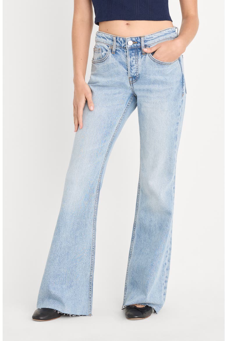 Raw Hem Low Rise Relaxed Flare Jeans, Main, color, INDIGO1288