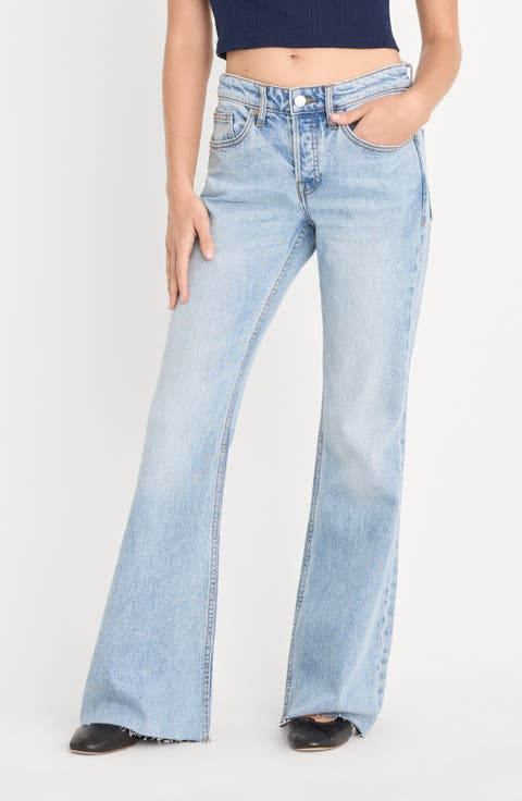 Raw Hem Low Rise Relaxed Flare Jeans