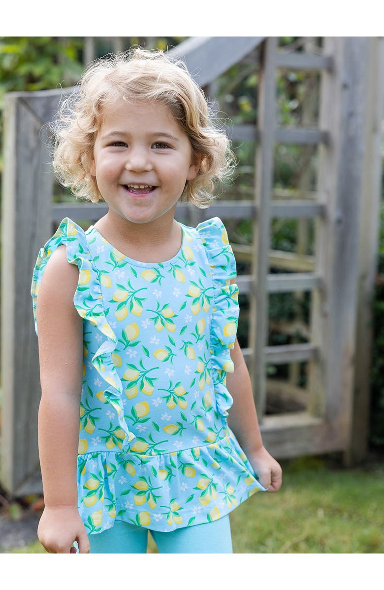 Florence Eiseman Lemon Print Top with Capri Legging, Alternate, color, Blue / Yellow