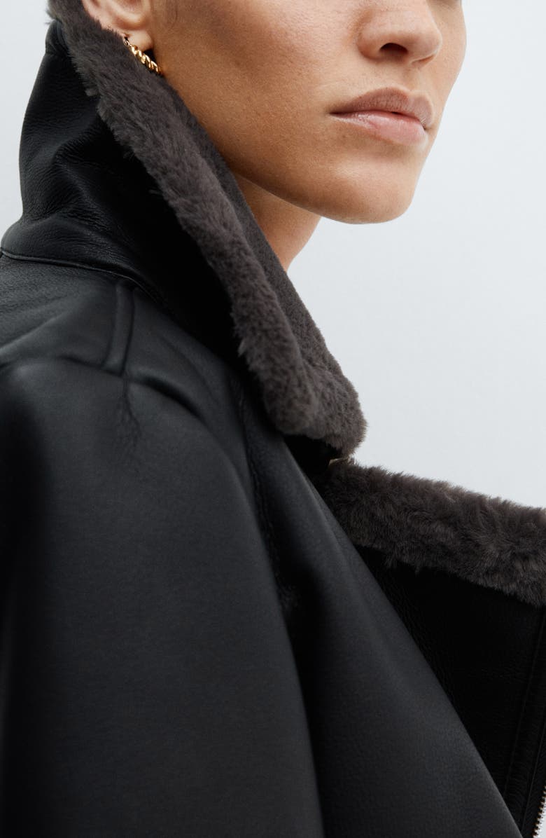 MANGO Faux Leather & Faux Fur Moto Jacket, Alternate, color, 