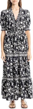 MAX STUDIO Floral Short Sleeve Tiered Maxi Dress