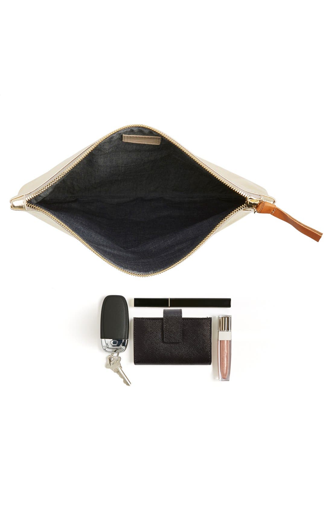 Clare V. 'Maison' Metallic Leather Foldover Clutch, Alternate, color, 