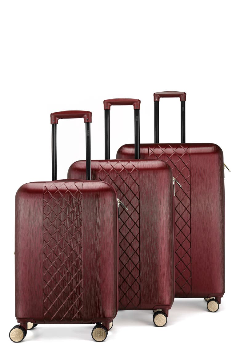 Three-Piece Diamond Hardside Spinner Luggage Set, Main, color, BURGUNDY