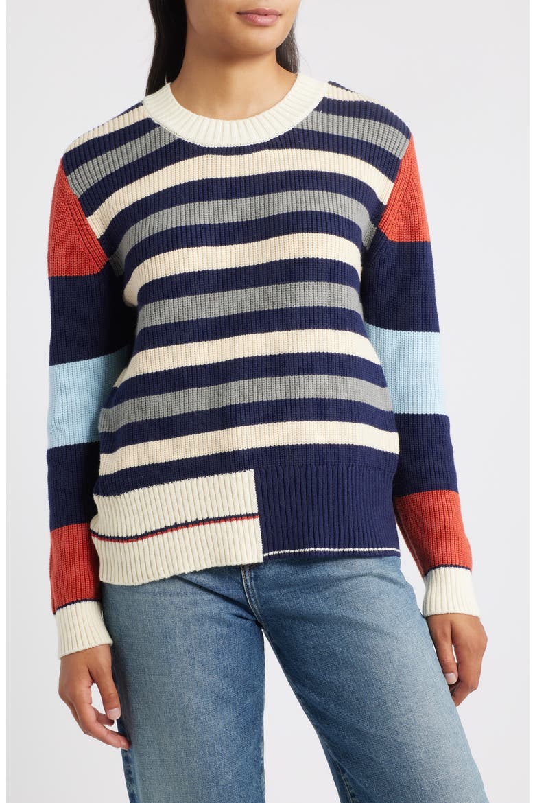 Stripe Colorblock Sweater, Main, color, NAVY