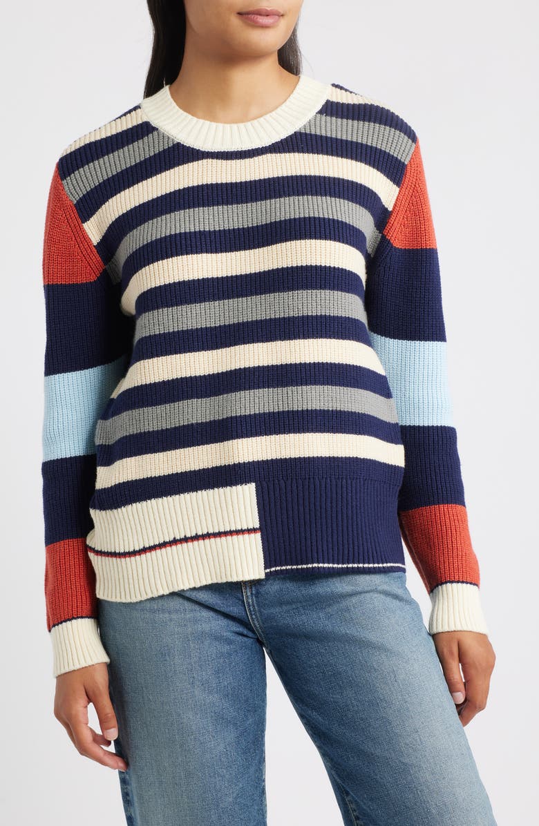 CITY BLUES Stripe Colorblock Sweater, Main, color, Navy