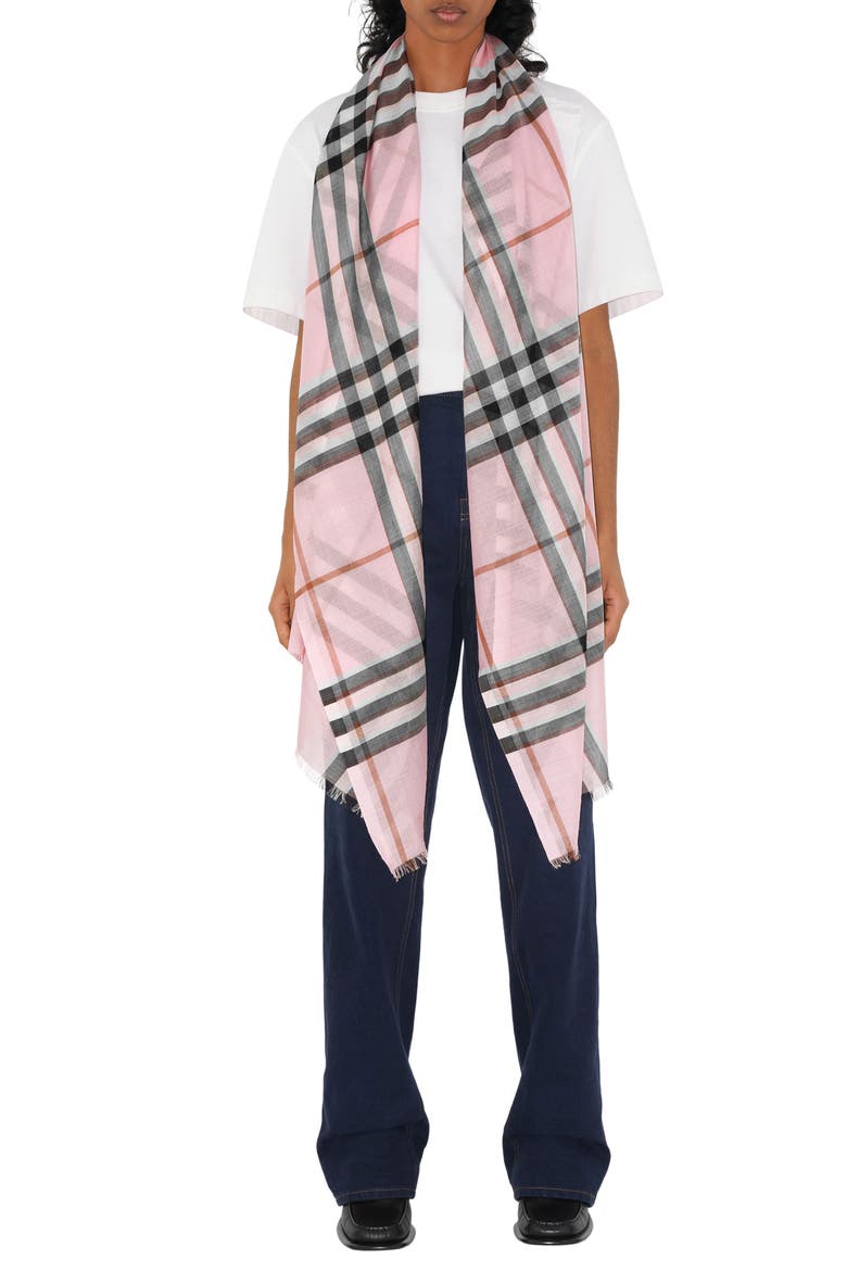 Giant Check Wool & Silk Scarf, Alternate, color, PALE CANDY PINK