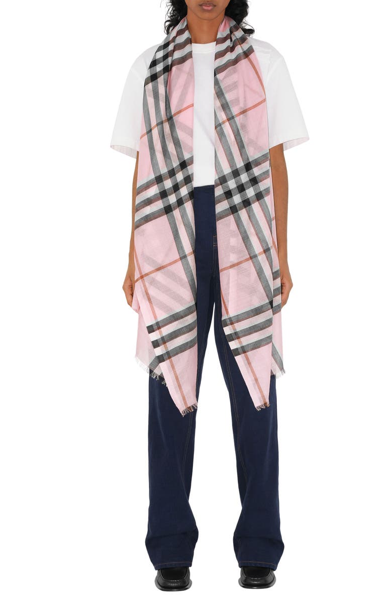 Burberry Giant Check Wool & Silk Scarf, Alternate, color, Pale Candy Pink