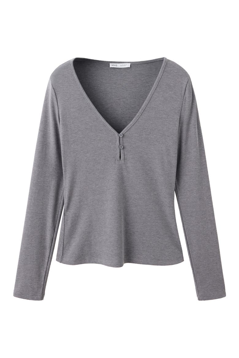 V-Neck Rib Long Sleeve Top, Alternate, color, GREY