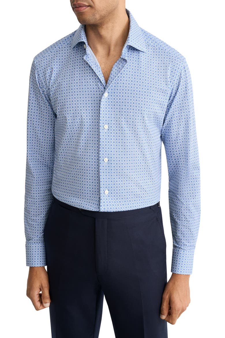 Slim Fit Geo Stretch Jersey Dress Shirt, Main, color, MEDIUM BLUE