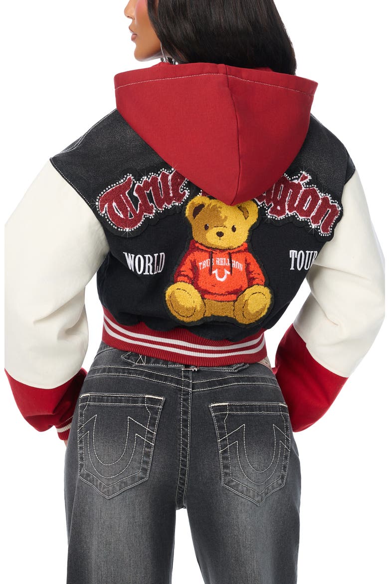 Teddy Padded Denim Hooded Bomber Jacket, Alternate, color, NIGHT SIGNAL