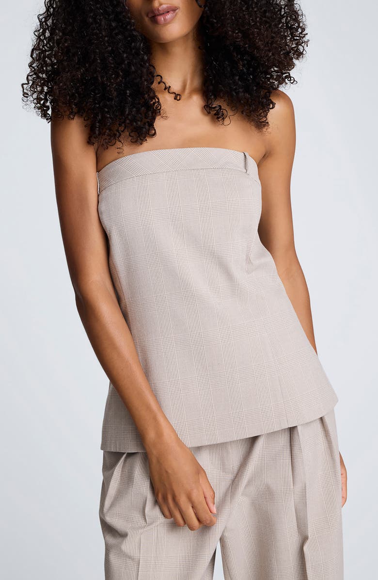 Kenneth Cole Strapless Windowpane Plaid Top, Main, color,