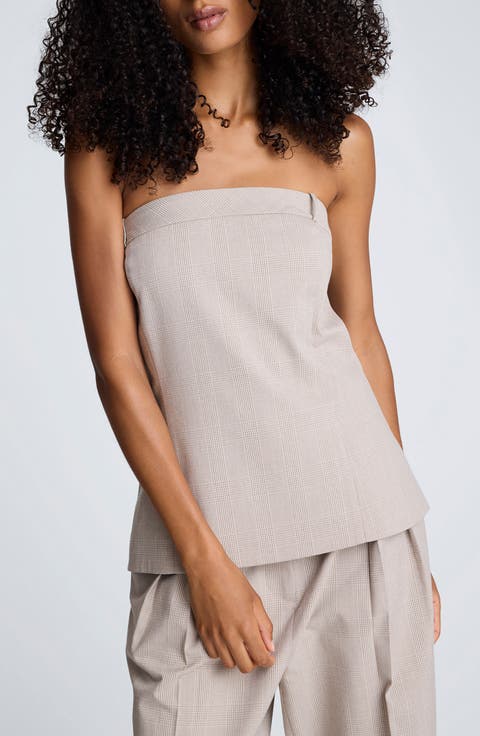 Strapless Windowpane Plaid Top