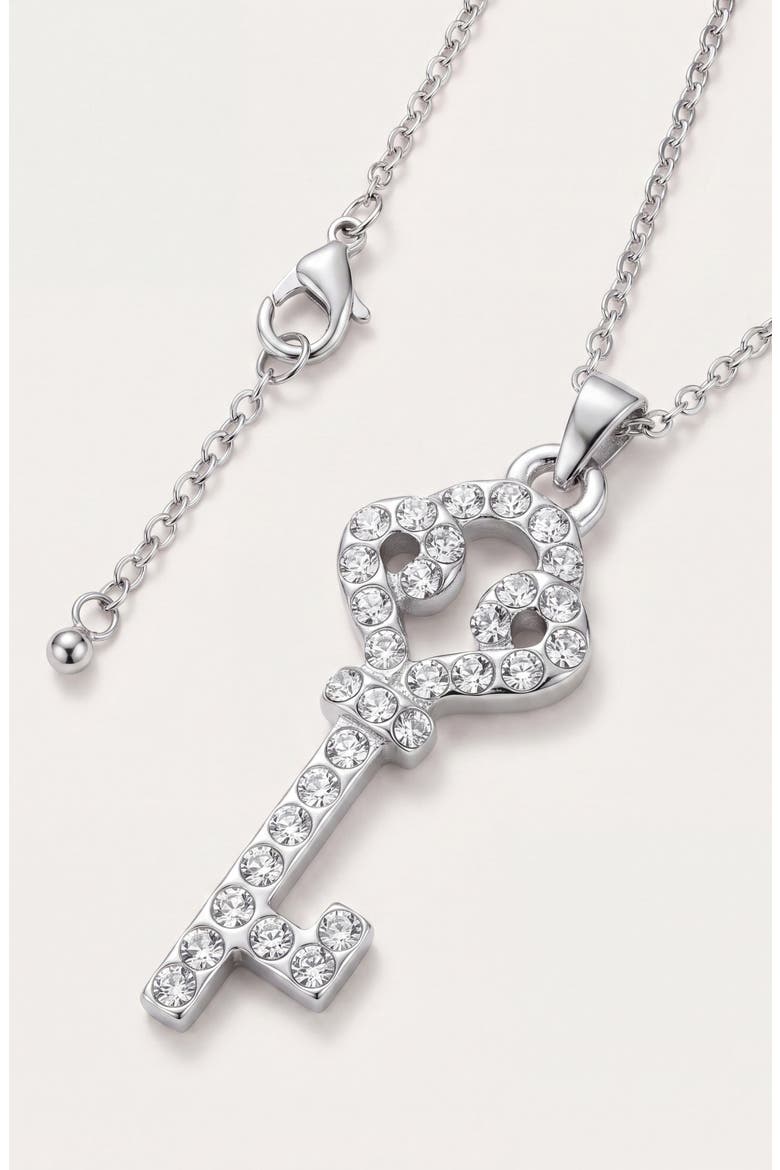 Rhinestone Key Pendant Necklace, Alternate, color, Silver