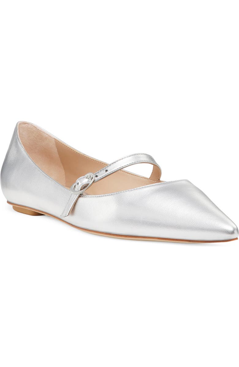Stuart Weitzman Emilia Mary Jane Flat, Main, color, Silver