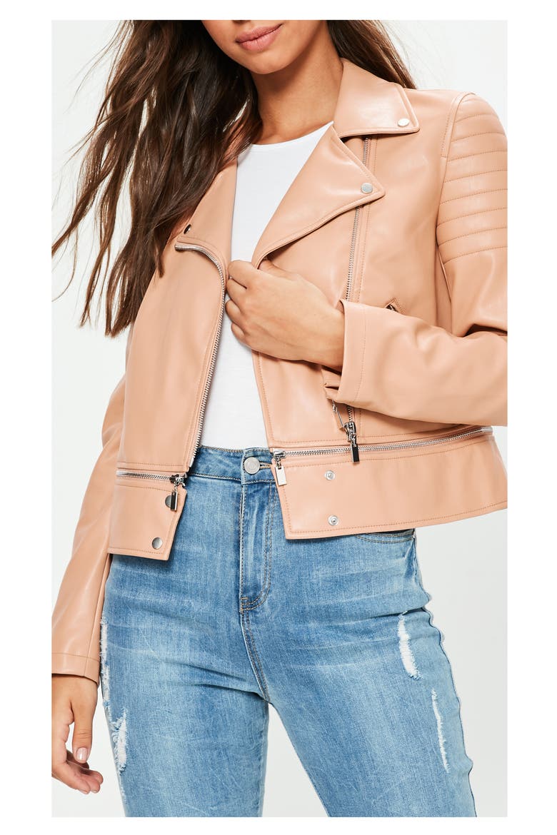 Faux Leather Moto Jacket, Alternate, color, ROSE
