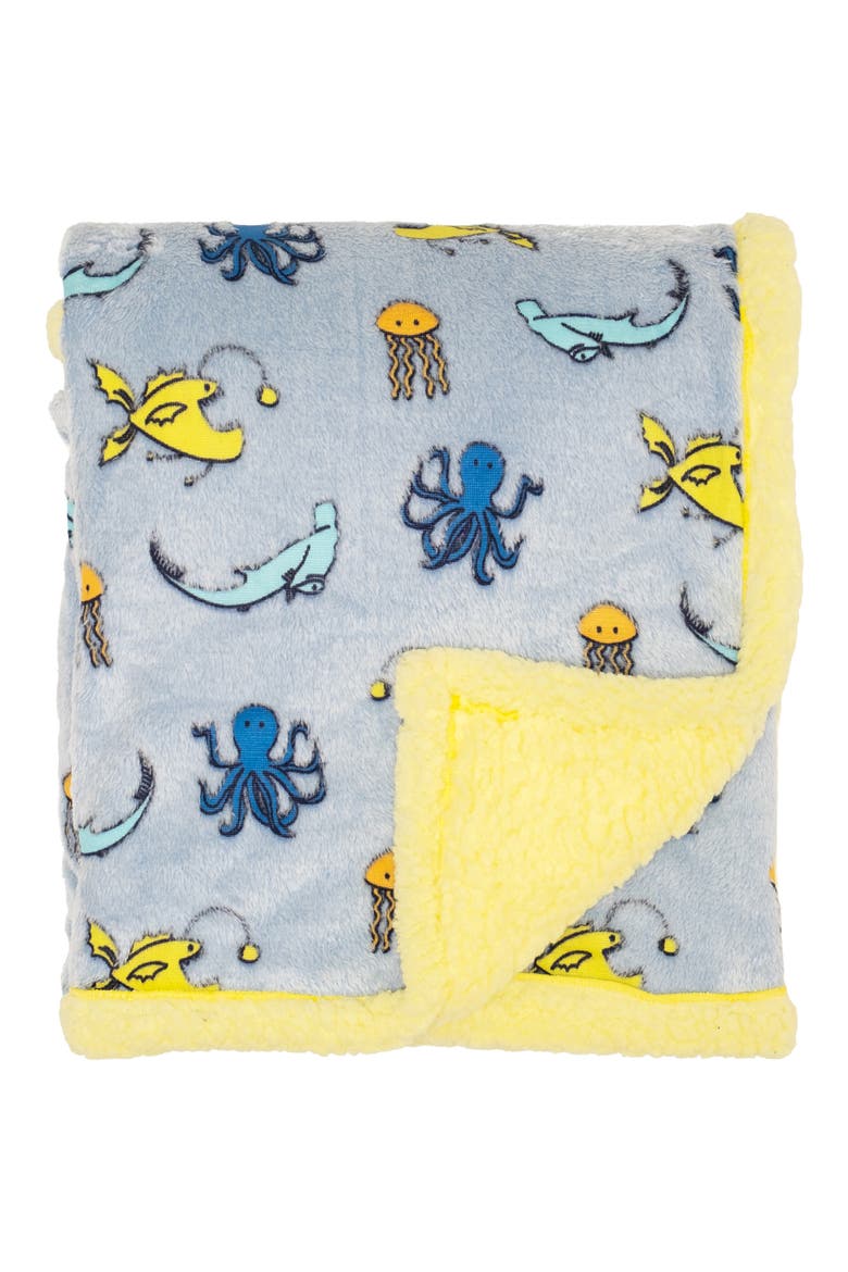Glow in the Dark Print Reversible Fleece Baby Blanket, Alternate, color, EVERYTHING PRIMROSE