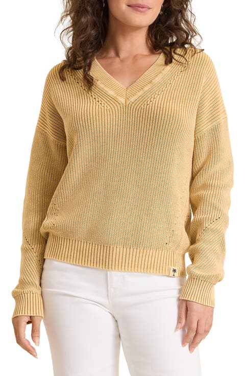 Indigo Palms Cotton V-Neck Sweater