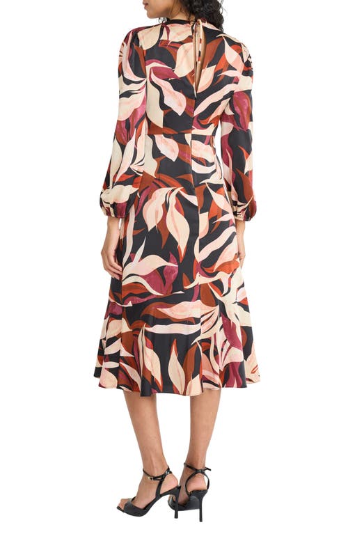 Maggy London Floral Long Sleeve Flounce Hem Midi Dress In Multi
