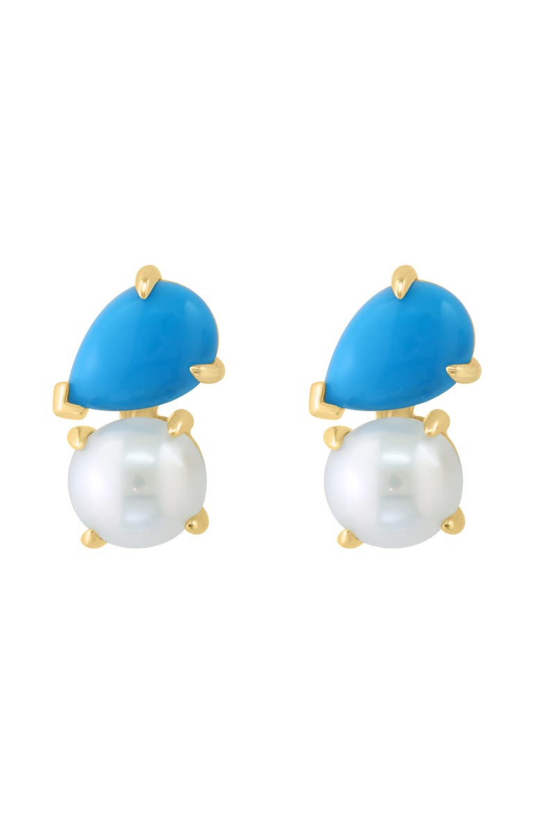 Turquoise & Freshwater Pearl Stud Earrings, Alternate, color, BLUE