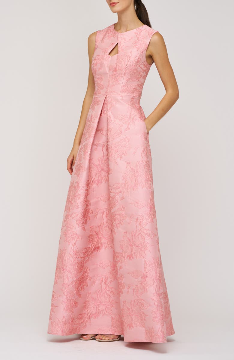 Kay Unger Elaine Floral Jacquard Metallic Sleeveless Gown, Alternate, color,