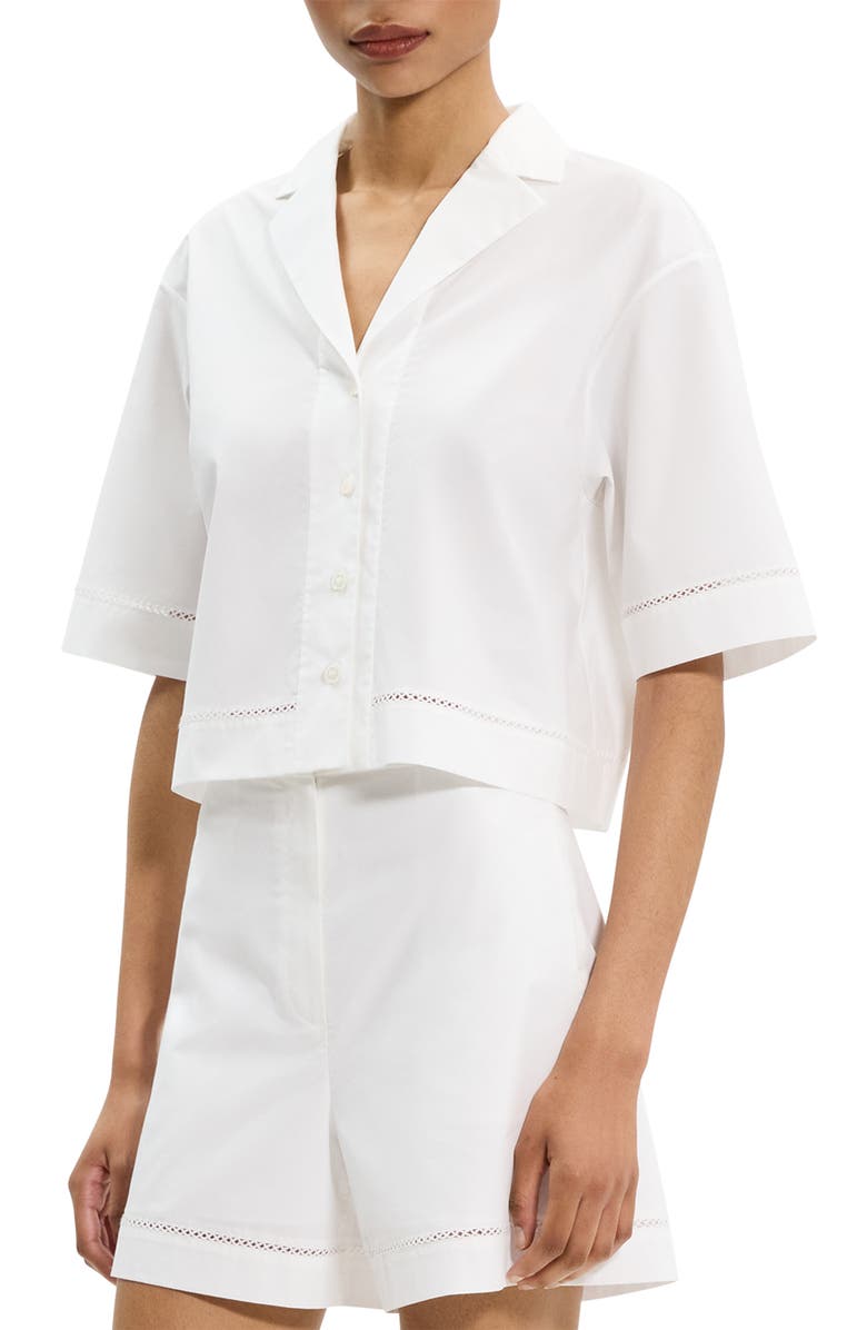 Theory Boxy Woven Crop Shirt, Alternate, color, White