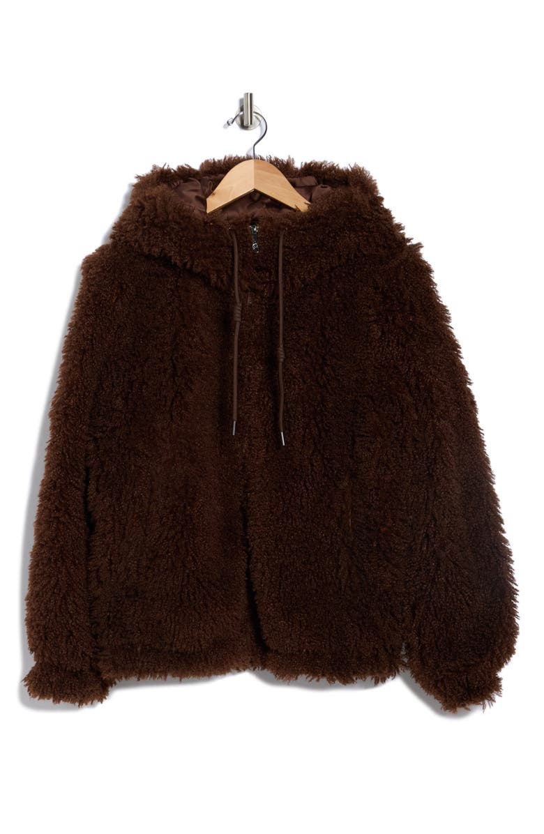 Sam Edelman Teddy Faux Shearling Hooded Jacket, Alternate, color, Chocolate