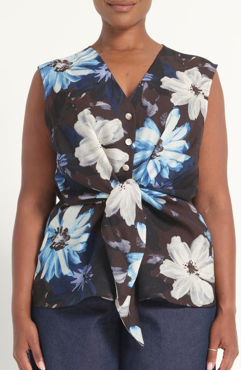 Aveline Floral Print Sleeveless Top (Plus)