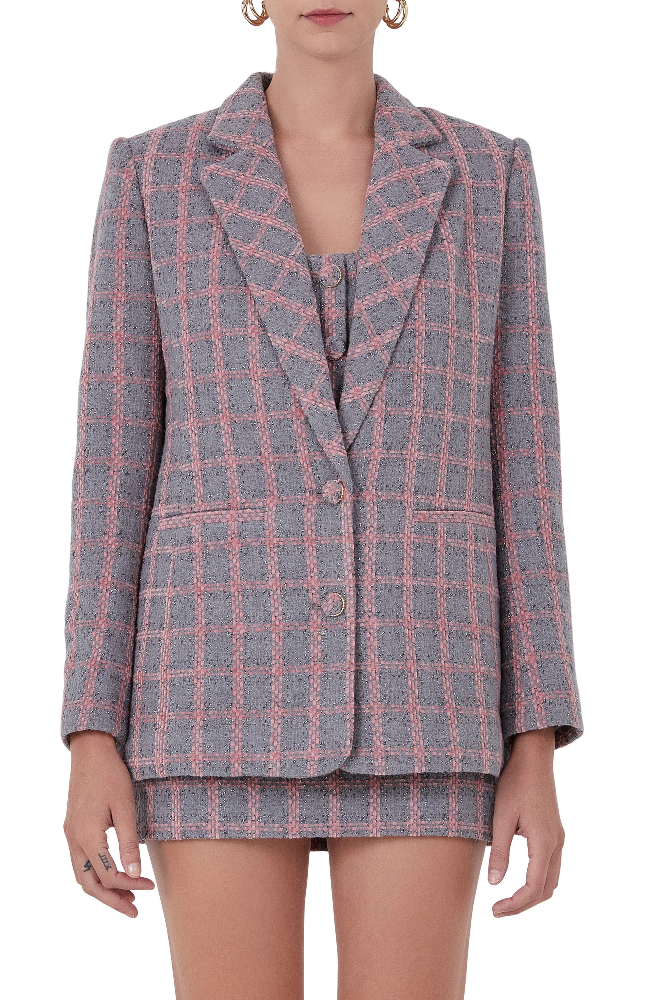 Endless Rose Plaid Tweed Blazer