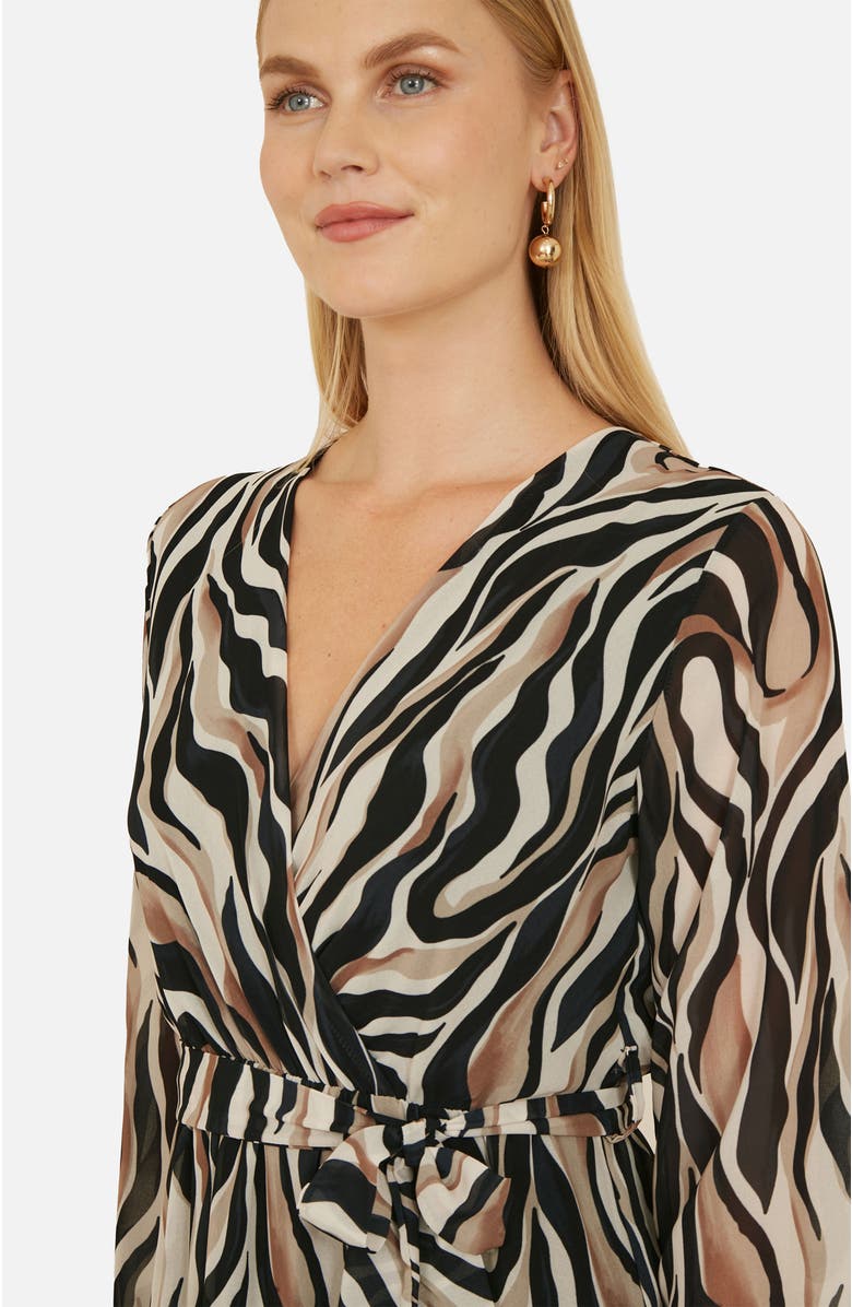 Yumi Animal Swirl Midi Wrap Dress, Alternate, color, Black