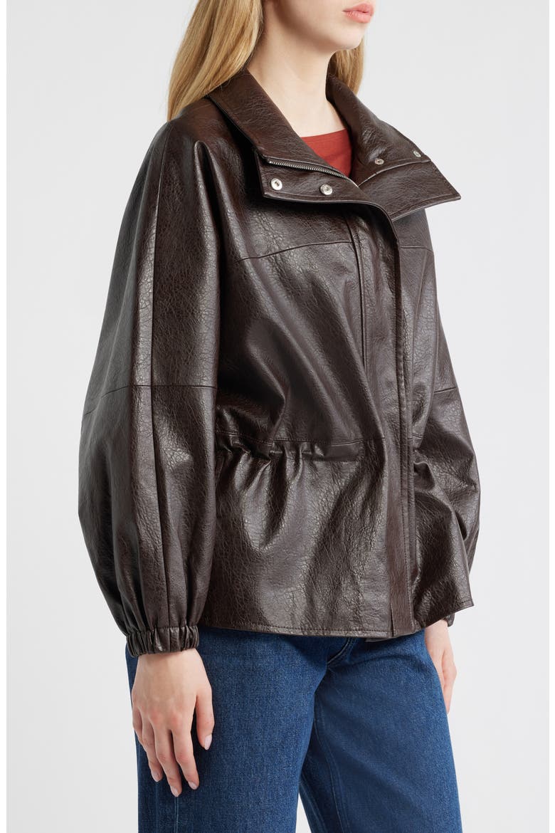 Faux Leather Anorak, Alternate, color, DARK BROWN