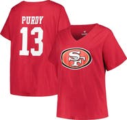 FANATICS Women's Brock Purdy Scarlet San Francisco 49ers Plus Size Fair Catch Name & Number V-Neck T-Shirt